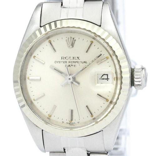 Vintage ROLEX Oyster Perpetual Date White Gold Steel Ladies Watch 6917 BF563341