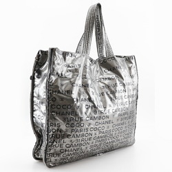 Chanel Unlimited Tote Bag Logo Here Mark A46113 Nylon Silver Ladies