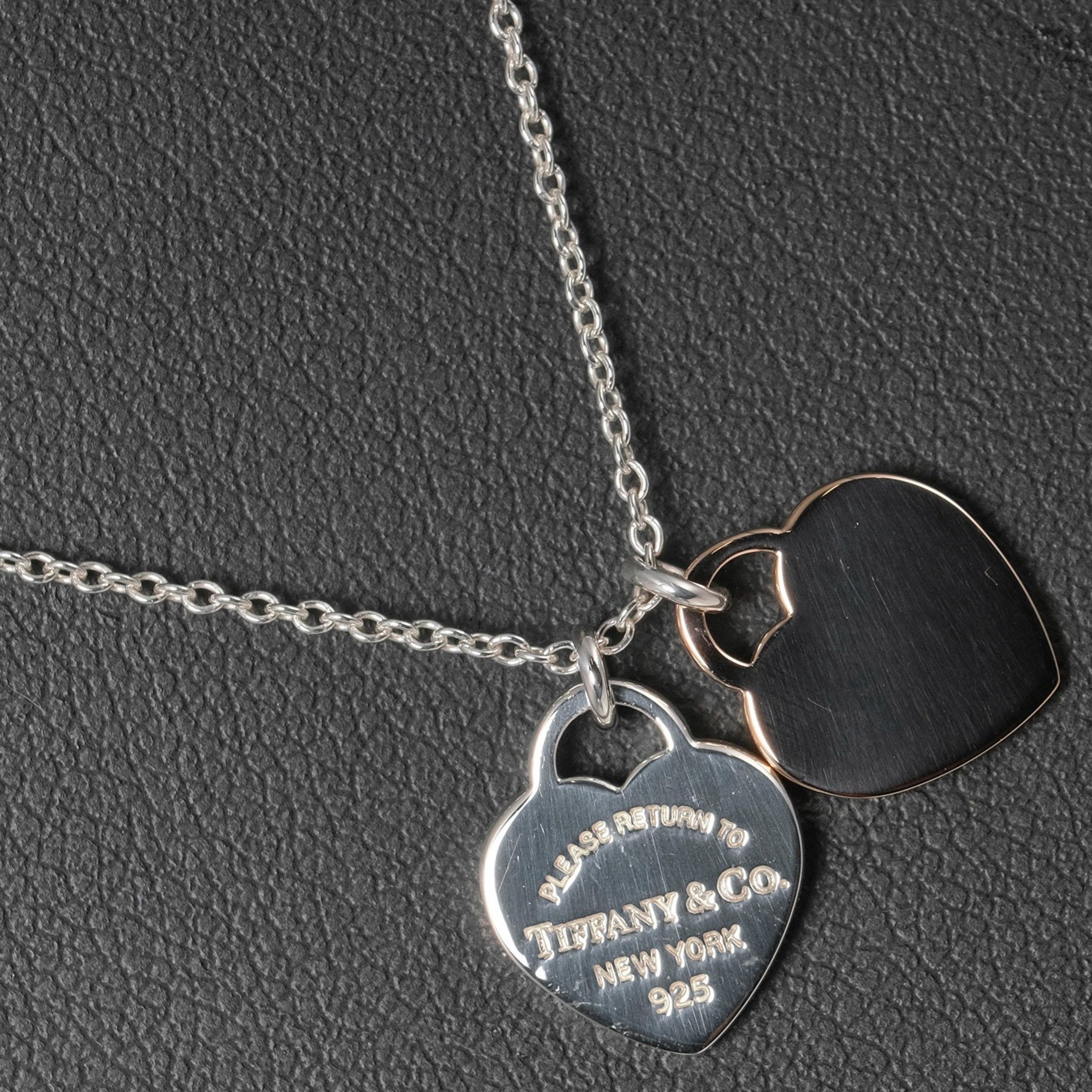 Tiffany Return Toe Double Mini Heart Tag Necklace 925 Silver Rubedo Metal TIFFANY&Co. Women's