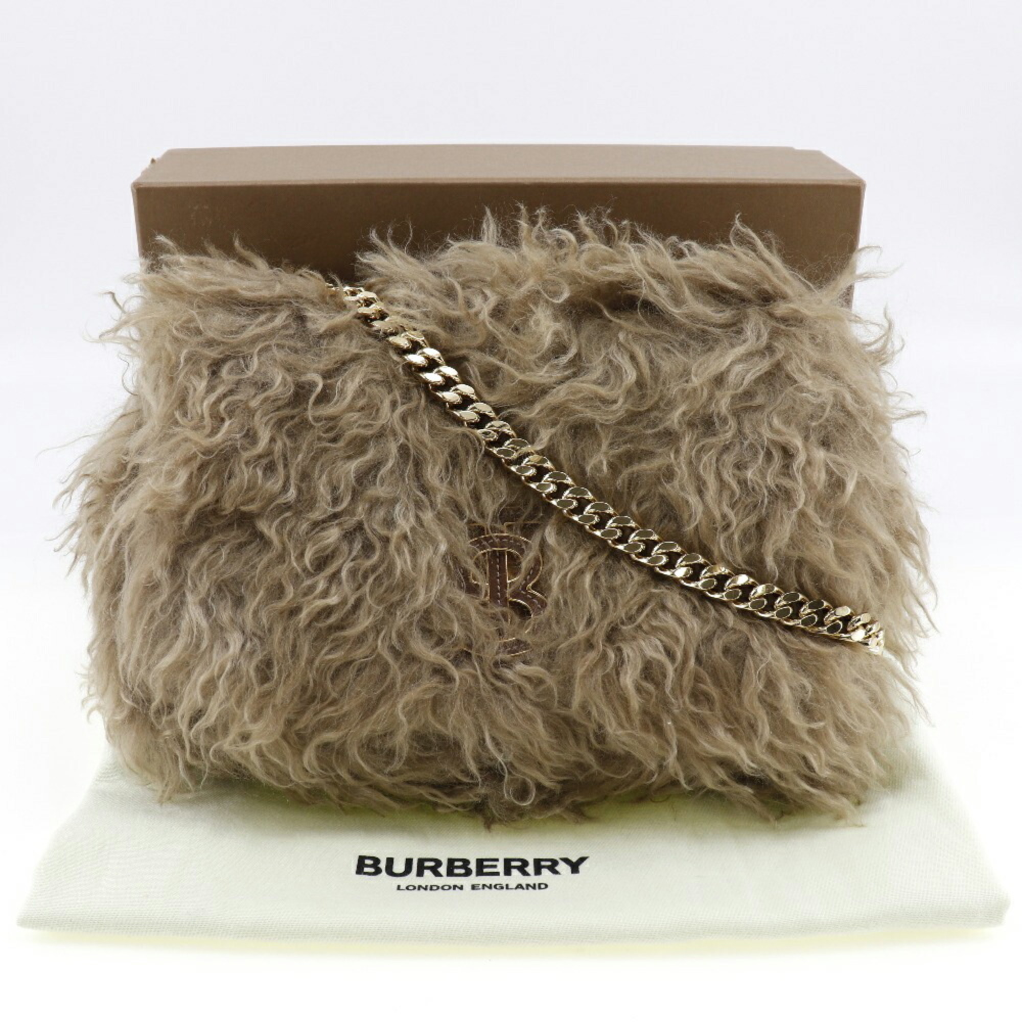 Burberry Chain Shoulder Bag 8057587 Lambskin x Mohair Brown Women's