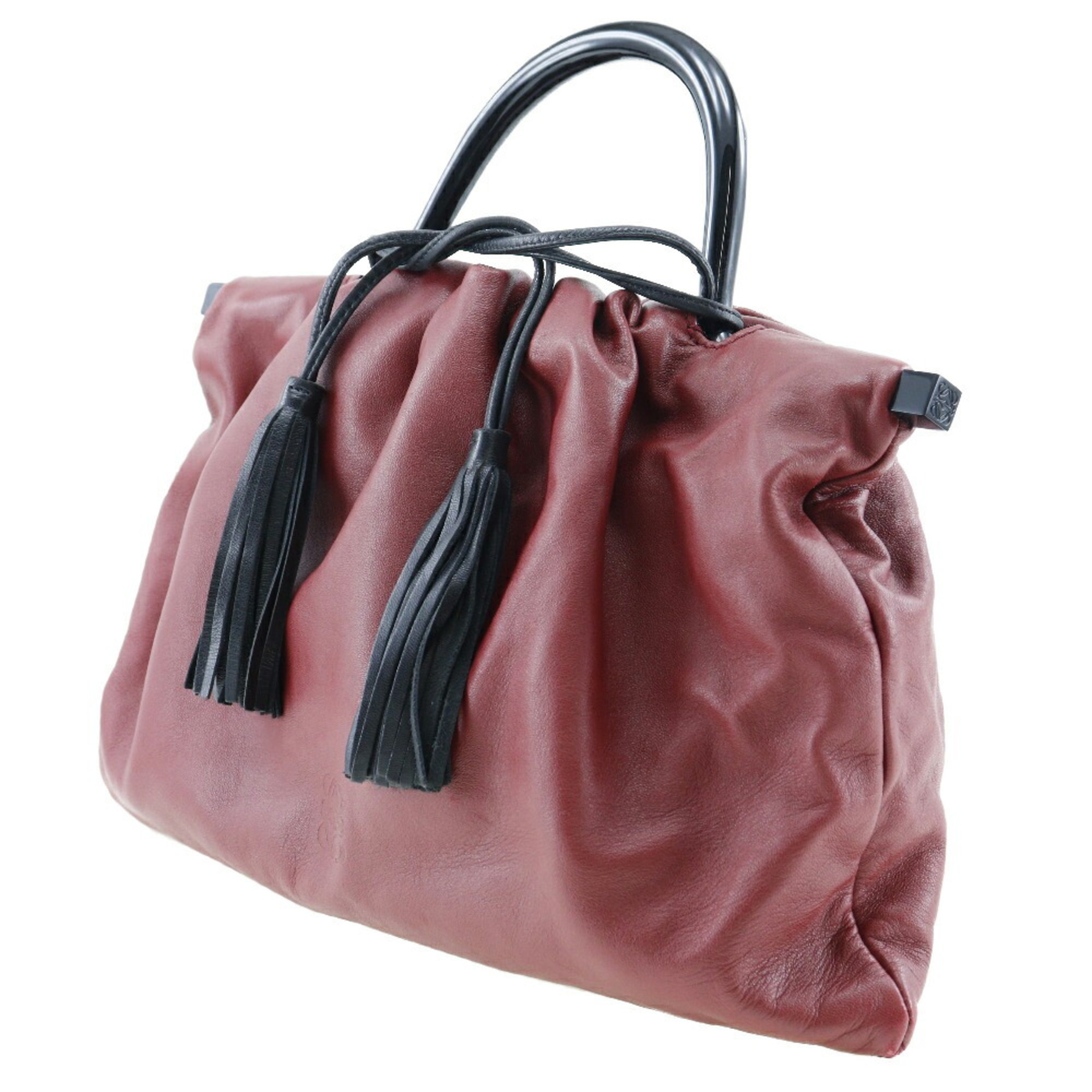 Loewe One Handle Handbag Fringe Anagram Logo Calf Red Women's