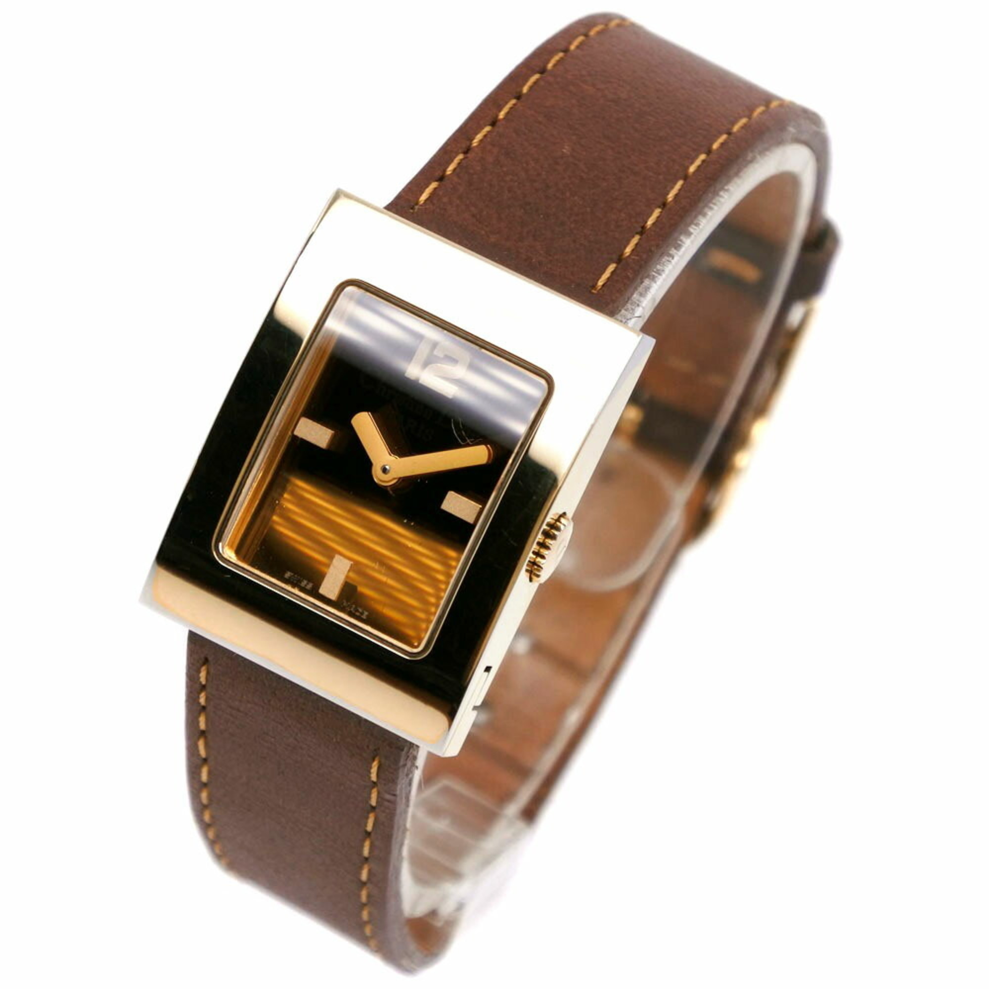 Dior Maris Watch D78-159 Gold Plated x Leather Brown Quartz Analog Display Ladies Dial