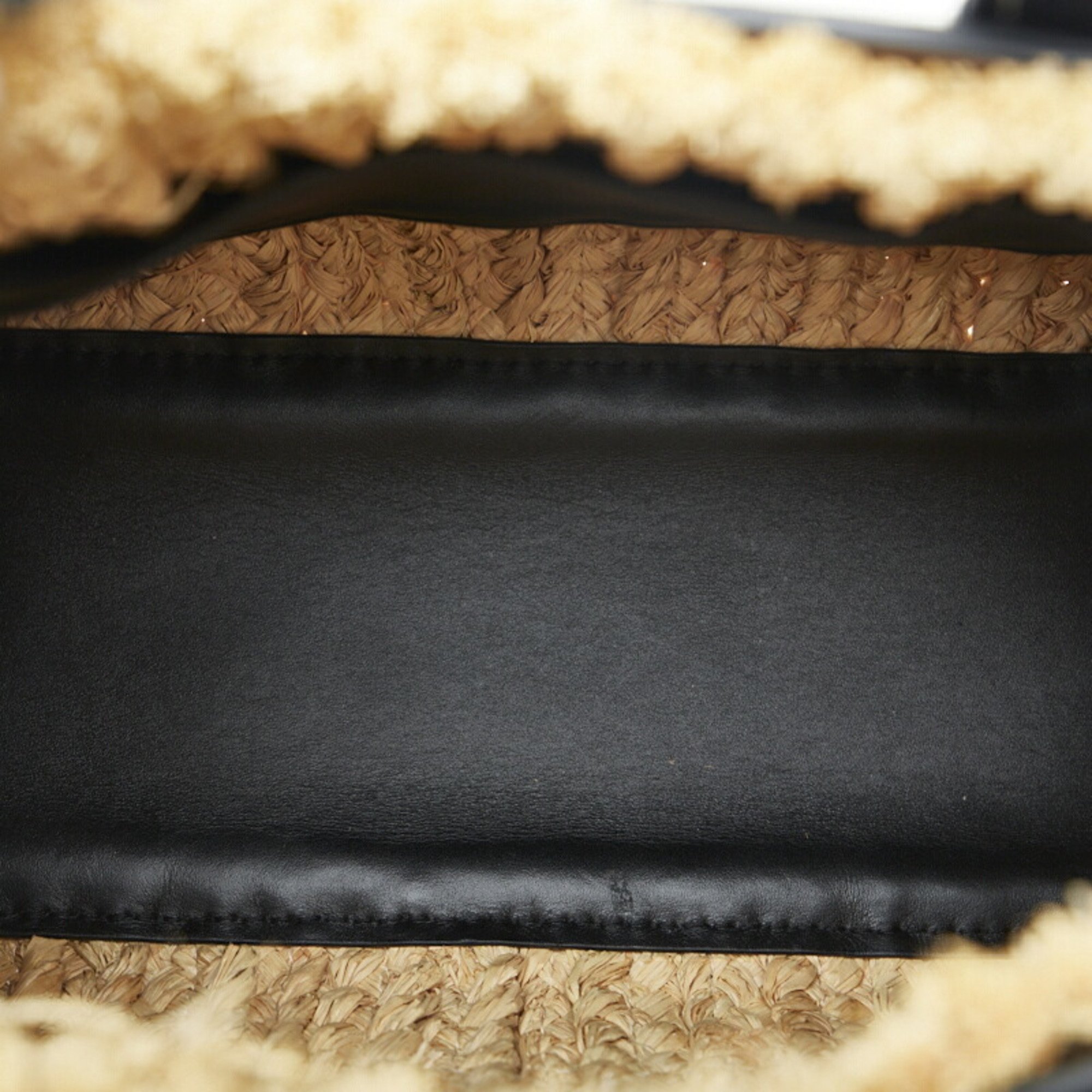 LOEWE Anagram Gate Handbag Shoulder Bag 329.13.U61 Black Beige Leather Raffia Women's