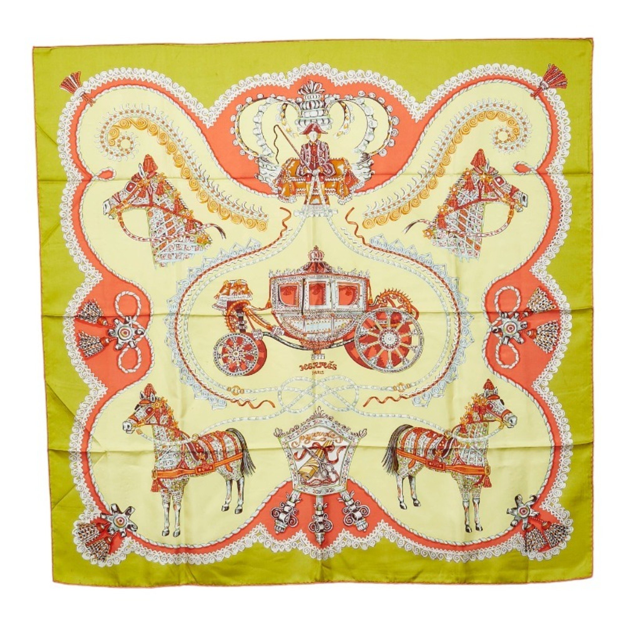 Hermes Carre90 Paperoles Paprole Carriage and Nobility Scarf Muffler Green Multicolor Silk Women's HERMES