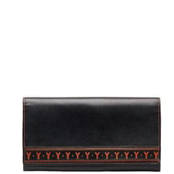 Saint Laurent Y Stitch Long Wallet Black Orange Leather Women's SAINT LAURENT
