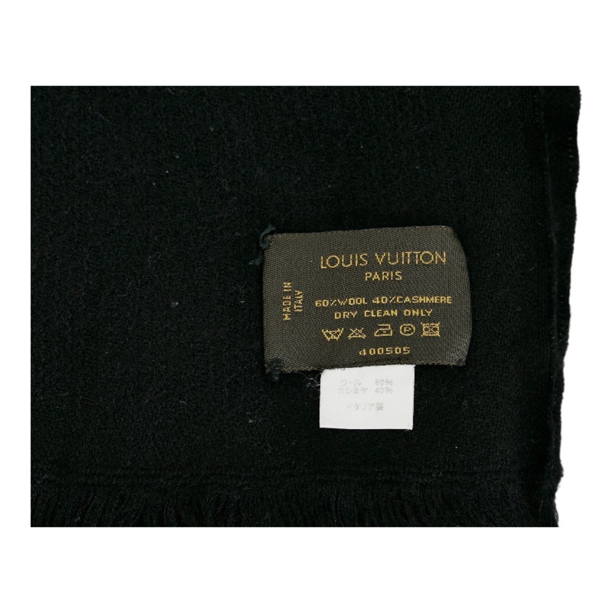 Louis Vuitton Scarf Black Navy Wool Cashmere Men's LOUIS VUITTON