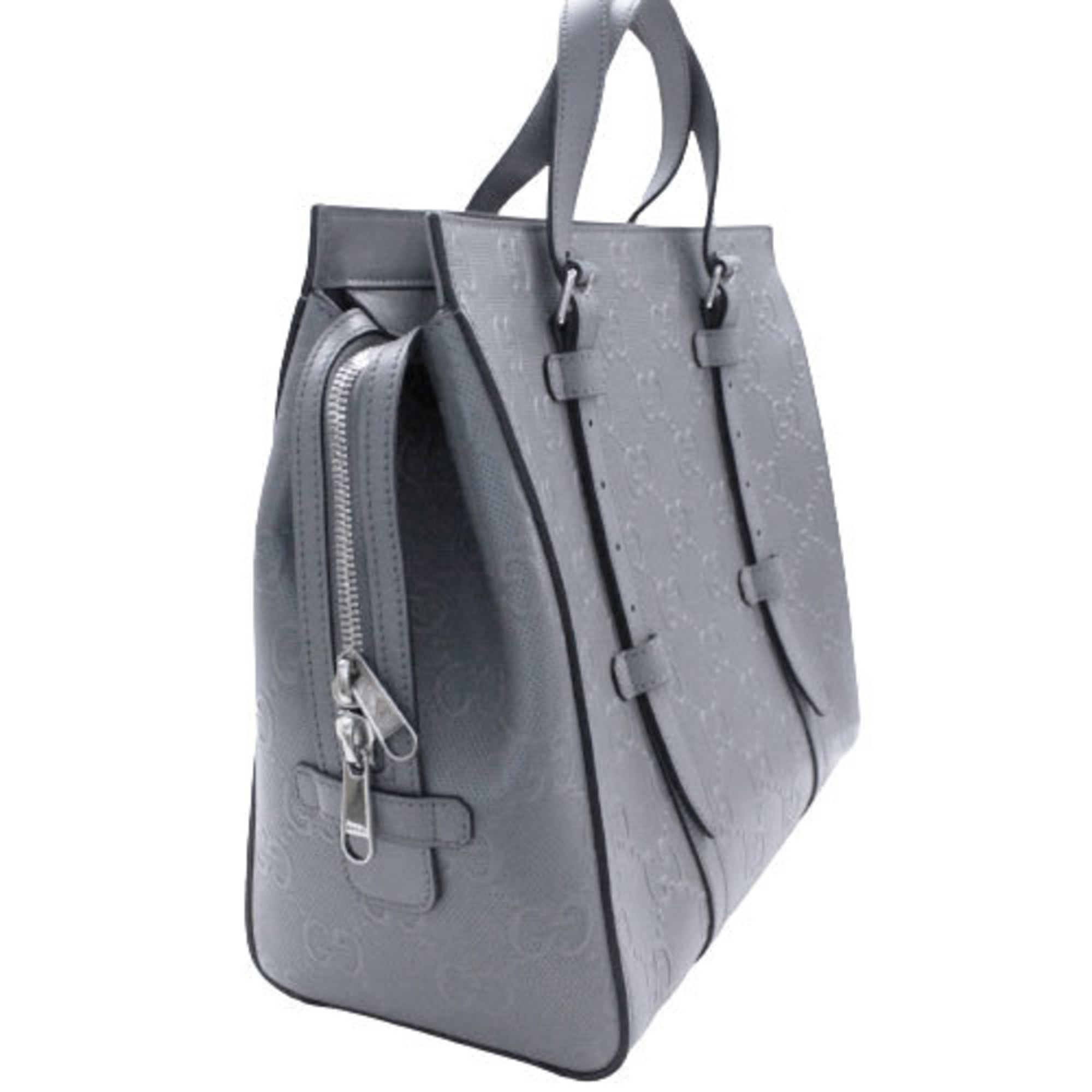 GUCCI bag ladies GG embossed tote handbag leather gray 625774