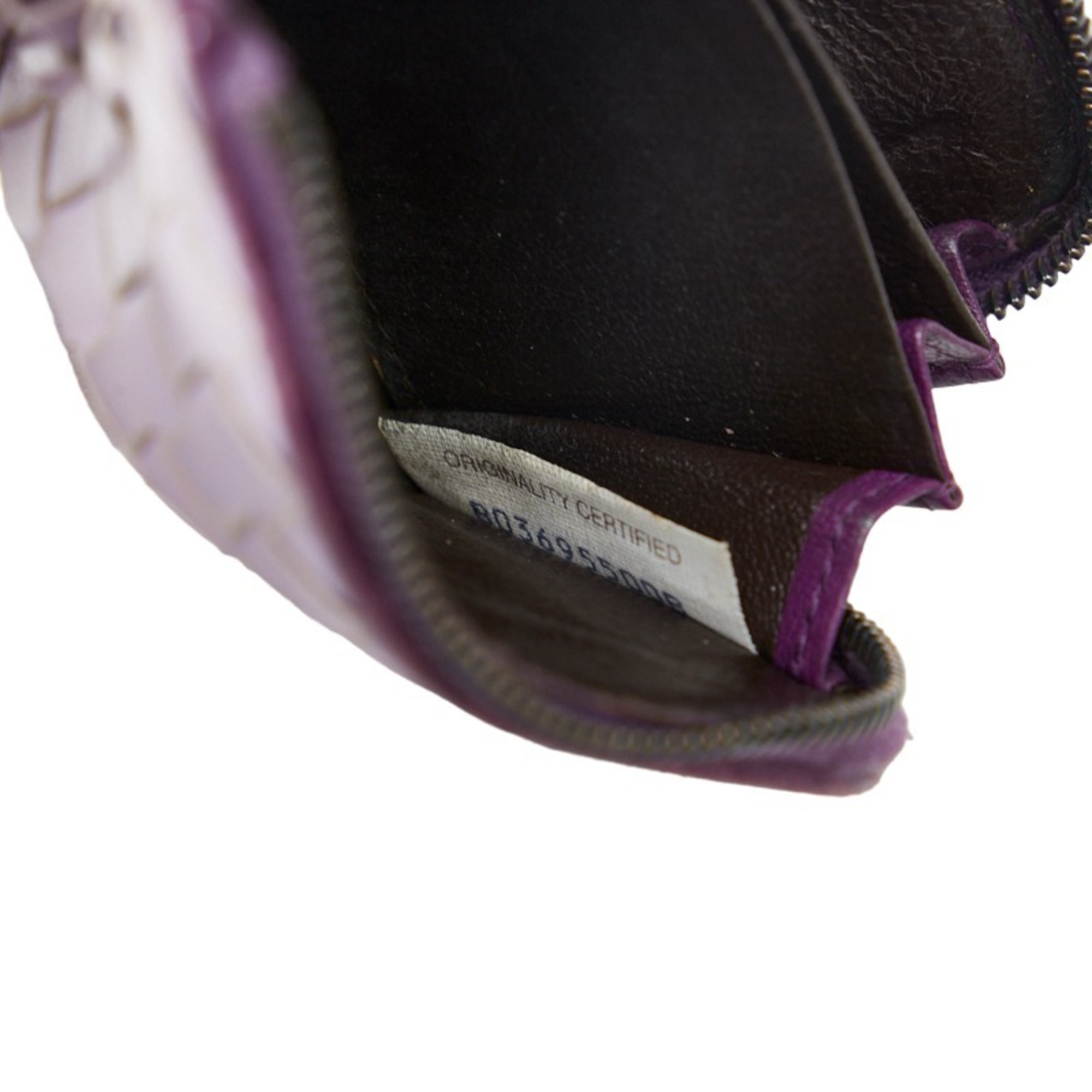 Bottega Veneta BOTTEGAVENETA Intrecciato L-shaped Card Case Pass Purple Leather Women's
