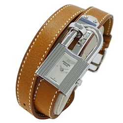 Hermes Women's Kelly Watch KE1.210 Quartz Stainless Steel SS Leather 2 Rows Silver Brown □H Polished