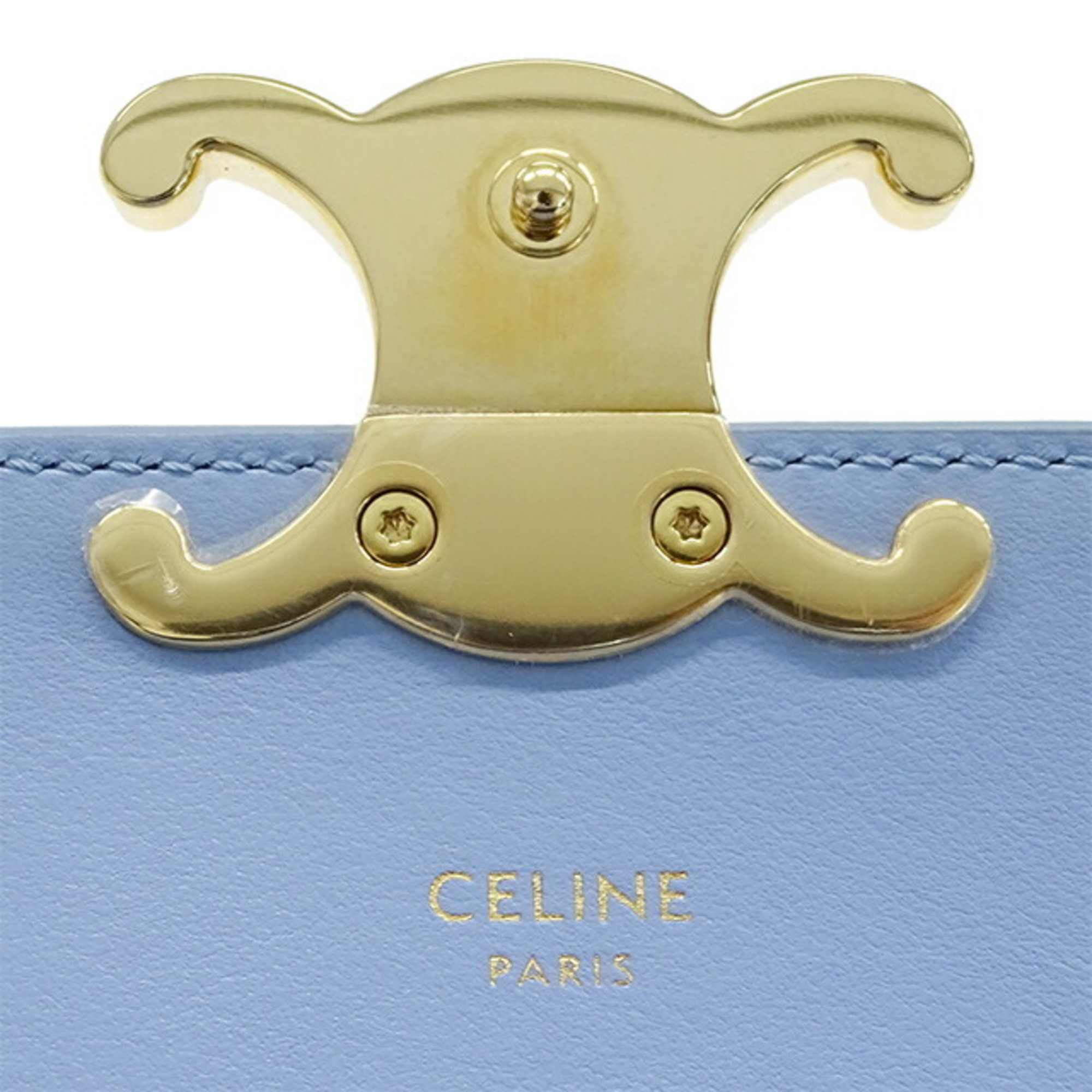 CELINE Bag Women's Triomphe Shoulder Shiny Calfskin Celeste Light Blue