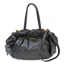 Prada Side Ribbon Women's Leather Handbag,Shoulder Bag Black