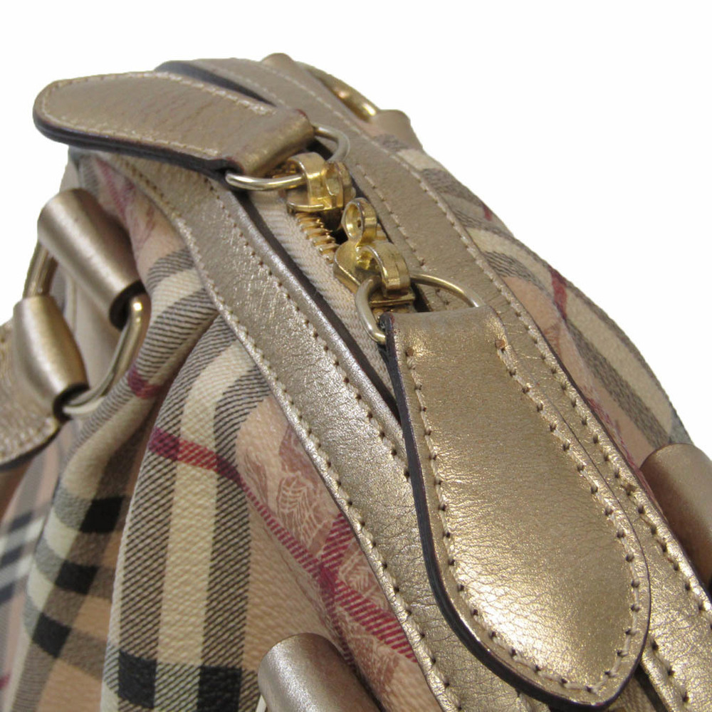 Burberry Gold Haymarket Check PVC and Leather Thornley Bowling Bag Burberry