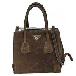 Prada BN2625 Women's Leather,Suede Handbag,Shoulder Bag Dark Brown