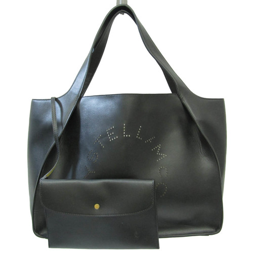 Stella McCartney Logo 502793 W8542 Women's Faux Leather Tote Bag Black