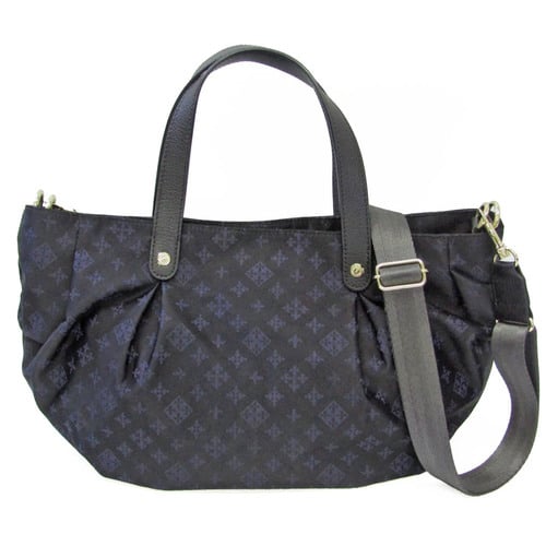 Russet All-over Pattern Women's Nylon,Leather Handbag,Shoulder Bag Black,Navy