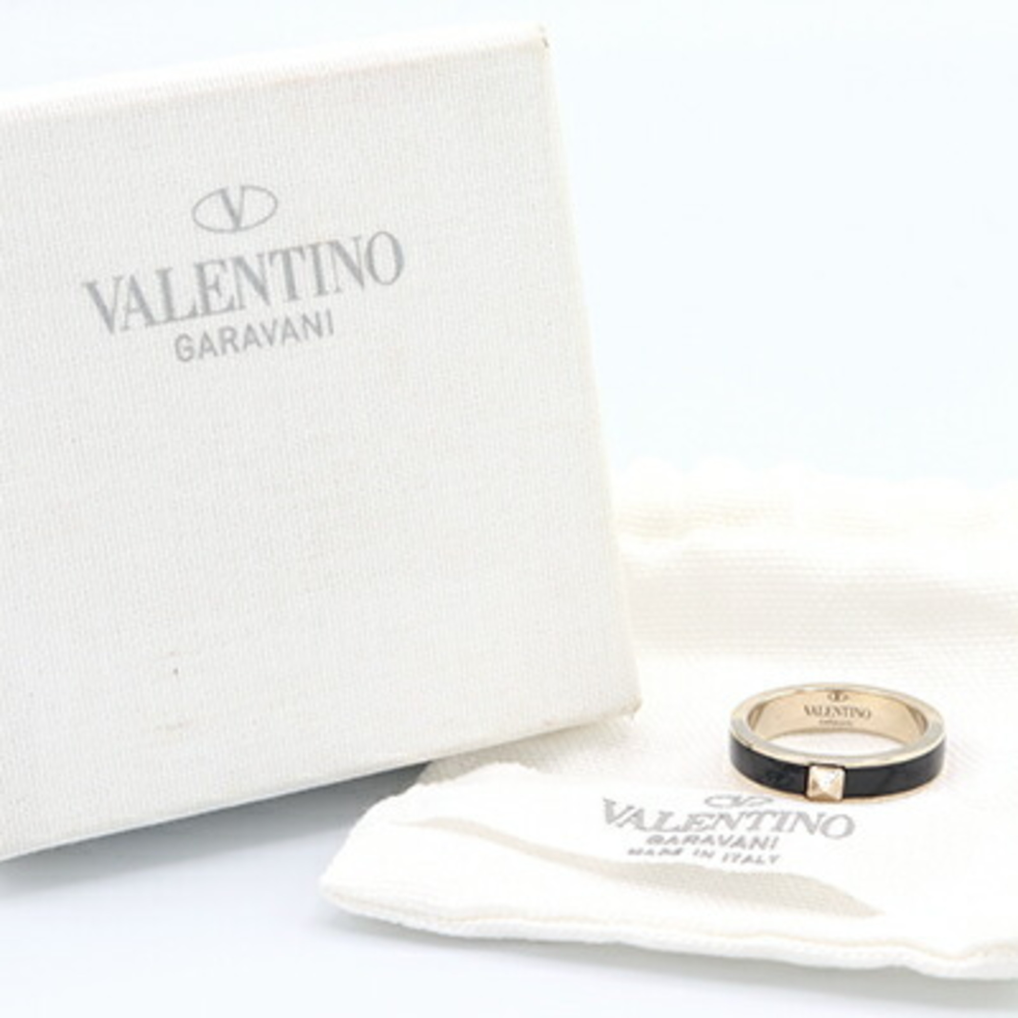 Valentino Garavani Ring Rockstud Black Gold Metal Enamel No. 21 Women's VALENTINO GARAVANI