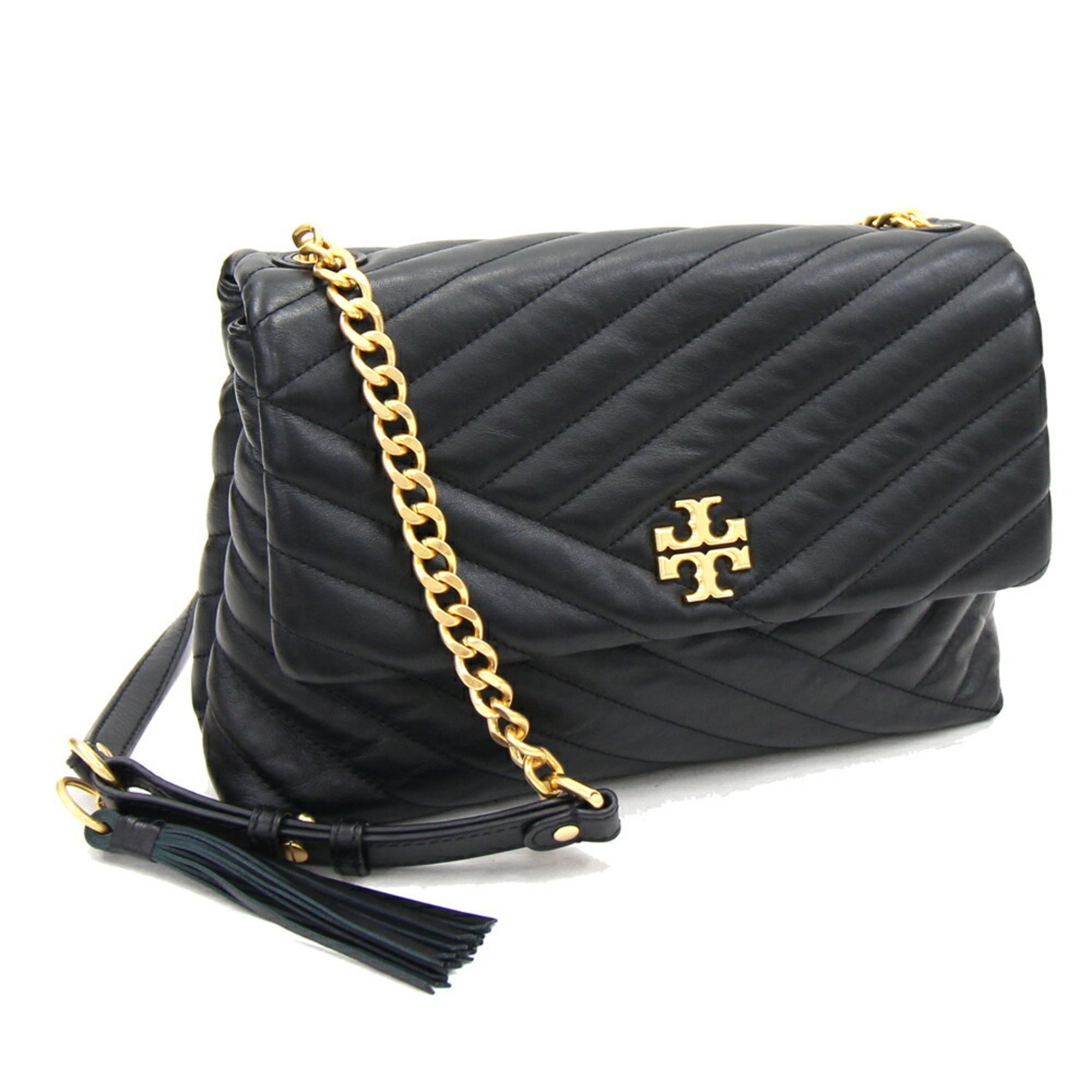 Tory Burch Shoulder Bag Kira Chevron 58465 Black Leather Chain