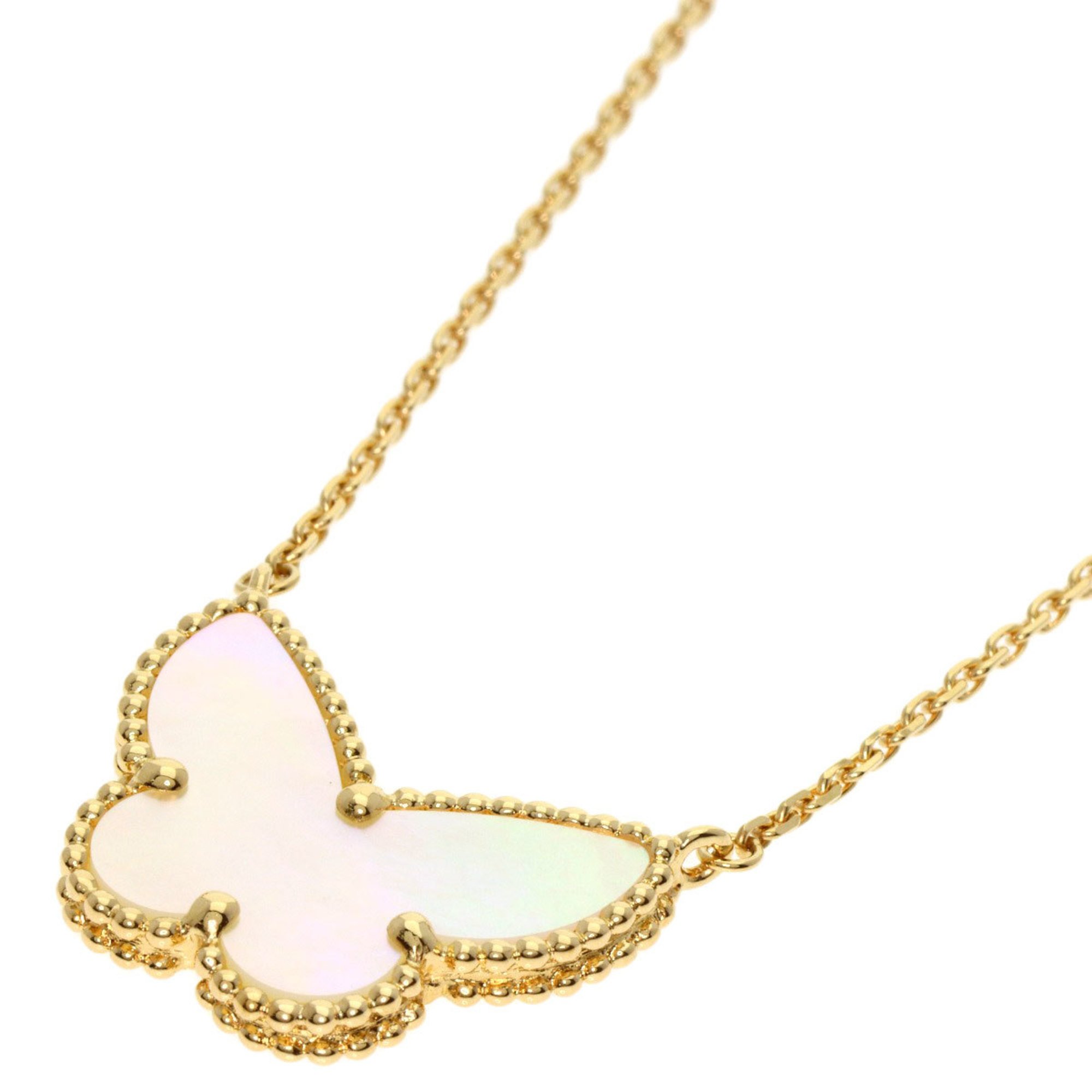 Van Cleef & Arpels Lucky Alhambra Papillon Shell Necklace K18 Yellow Gold Women's