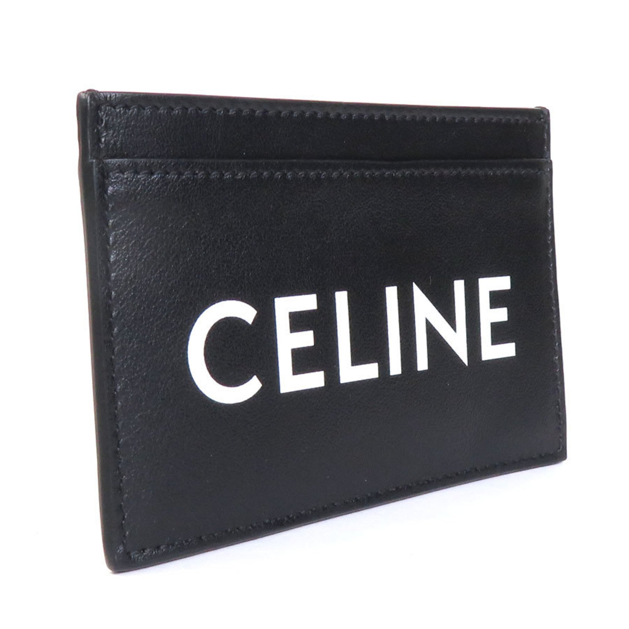 Celine CELINE Card Case Pass Leather Black x White Unisex