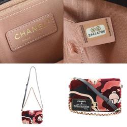 CHANEL Shoulder Bag Crossbody Camellia Coco Mark Velvet/Leather Multicolor/Black Gold Ladies