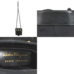 Salvatore Ferragamo Crossbody Shoulder Bag Tassel Canvas/Leather Black Gold Women's