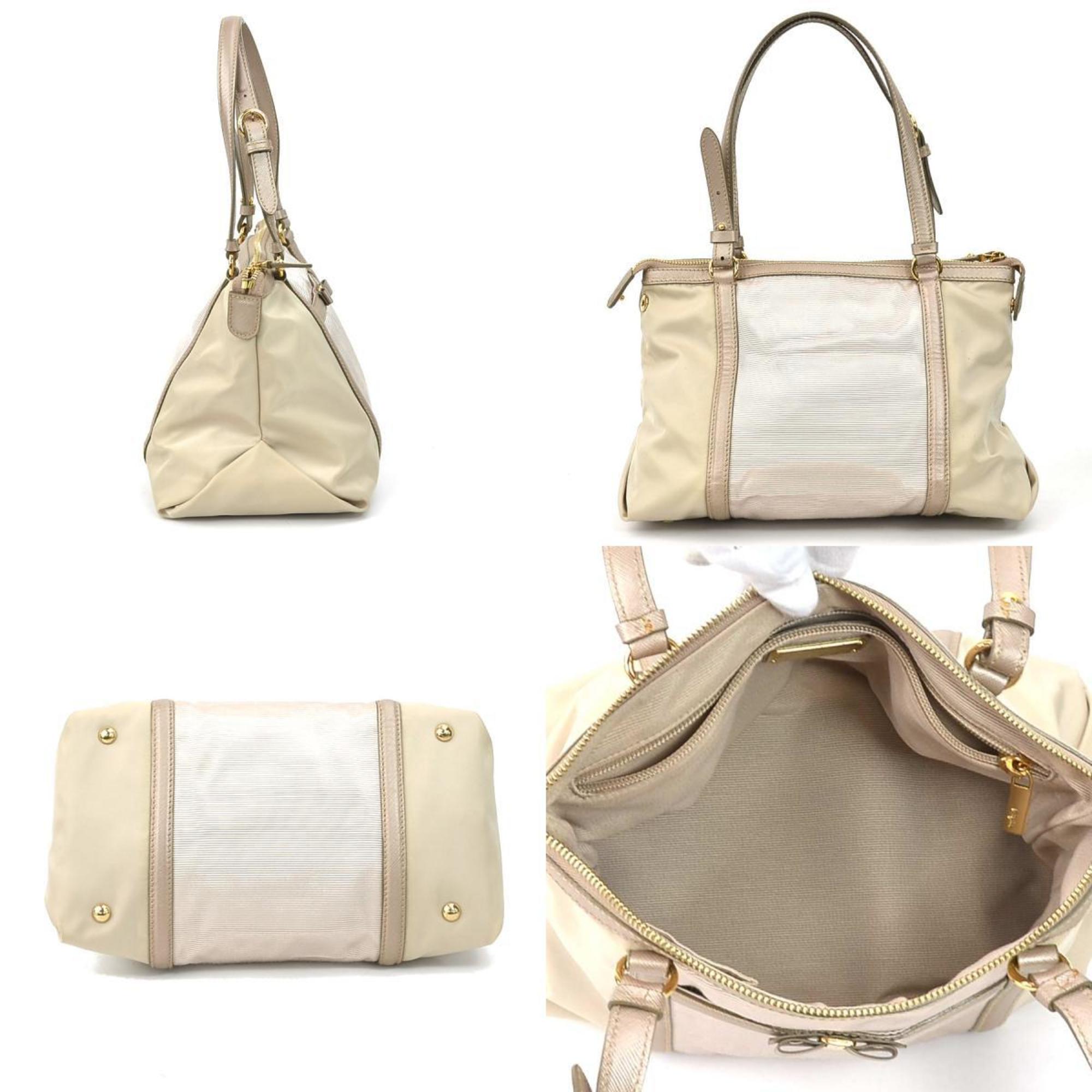 Salvatore Ferragamo Shoulder Bag Vara Ribbon Nylon/Leather Beige Women's