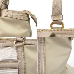 Salvatore Ferragamo Shoulder Bag Vara Ribbon Nylon/Leather Beige Women's