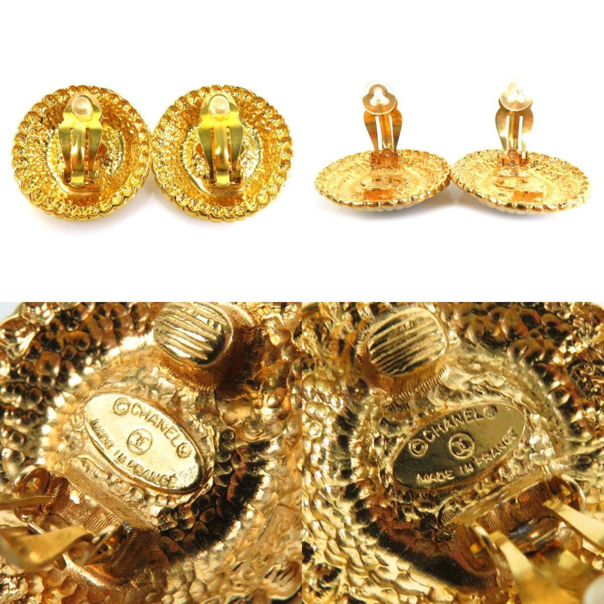 CHANEL earrings metal/glass stone gold x green ladies