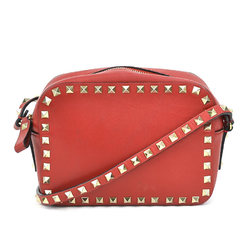 Valentino Garavani Crossbody Shoulder Bag Rockstud Leather/Metal Red/Gold Women's