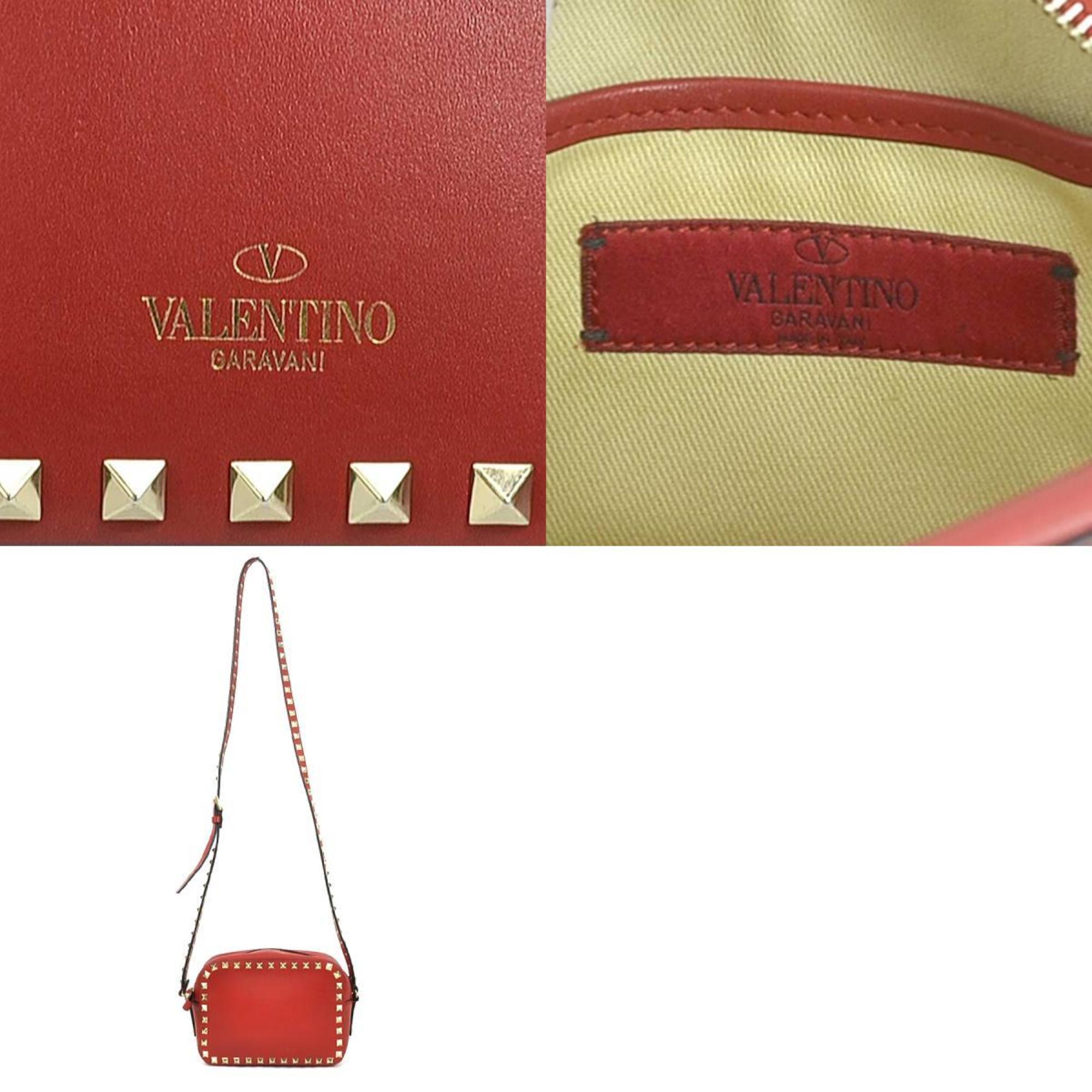 Valentino Garavani Crossbody Shoulder Bag Rockstud Leather/Metal Red/Gold Women's