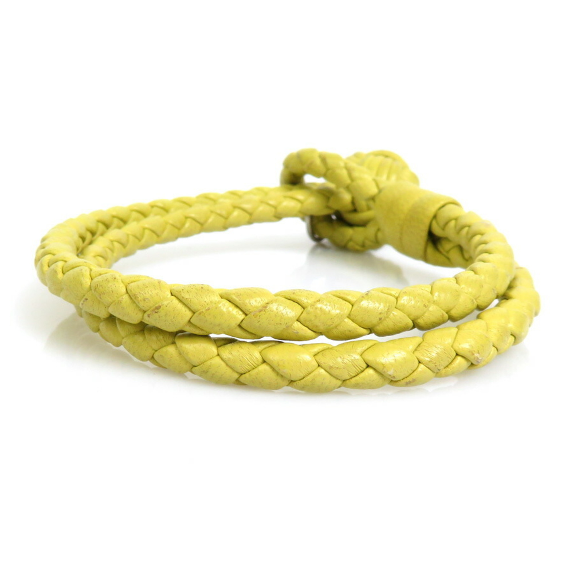 BOTTEGA VENETA Bracelet Intrecciato Leather/Metal Yellow/Silver Unisex