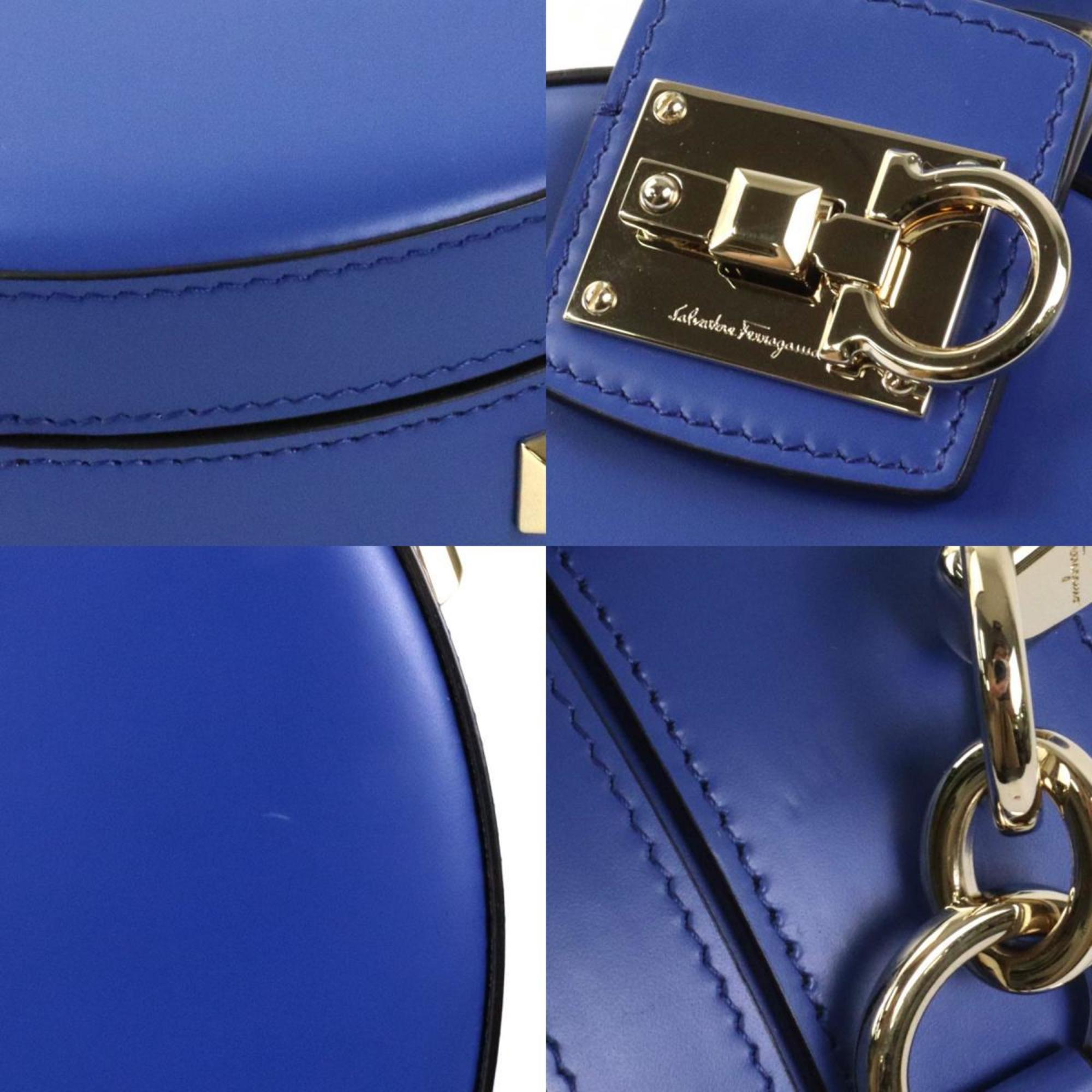 Salvatore Ferragamo Crossbody Shoulder Bag Gancini Leather Blue Ladies