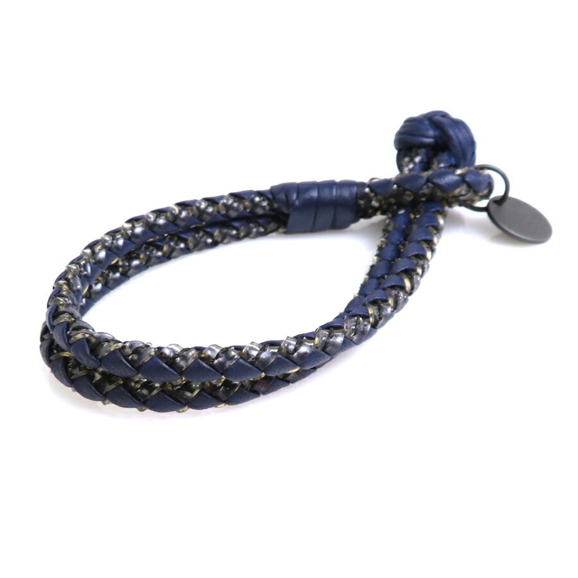 BOTTEGA VENETA Bracelet Intrecciato Leather/Vinyl Navy/Gray Unisex