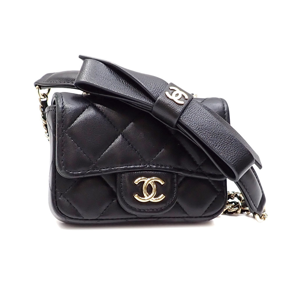 Chanel 2000 Mini Black Satin Matelasse Turn Lock Chain Shoulder Bag · INTO