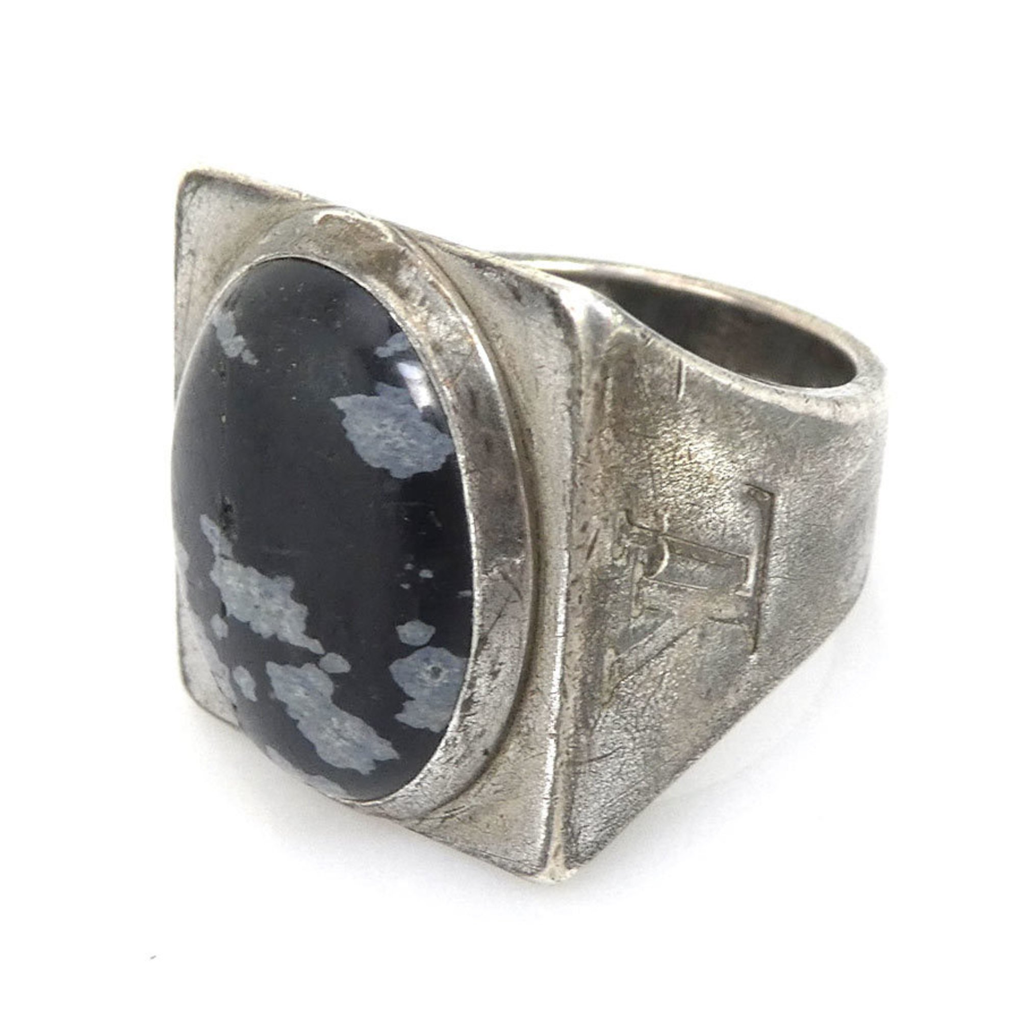 LOUIS VUITTON Ring Chevalier Snow Flow Silver 925/Stone Silver/Black/Gray Men's M64903 No. 18