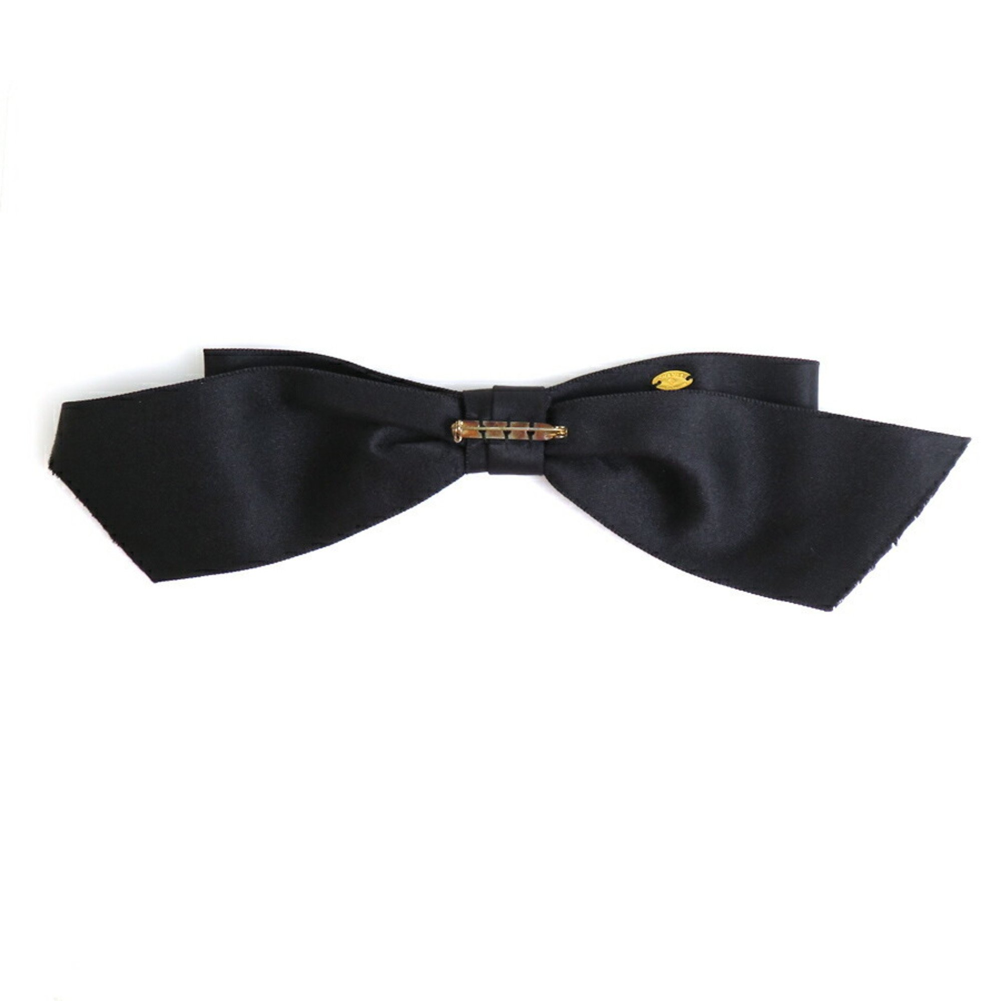 CHANEL Brooch Ribbon Satin Black Gold Ladies