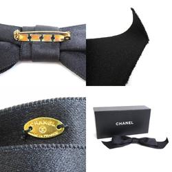 CHANEL Brooch Ribbon Satin Black Gold Ladies