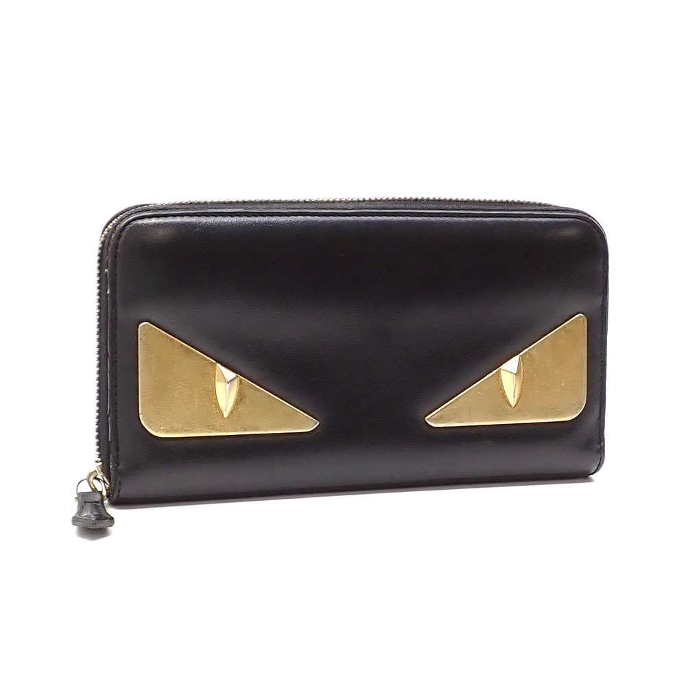 FENDI Monster Eyes Leather Wallet Black