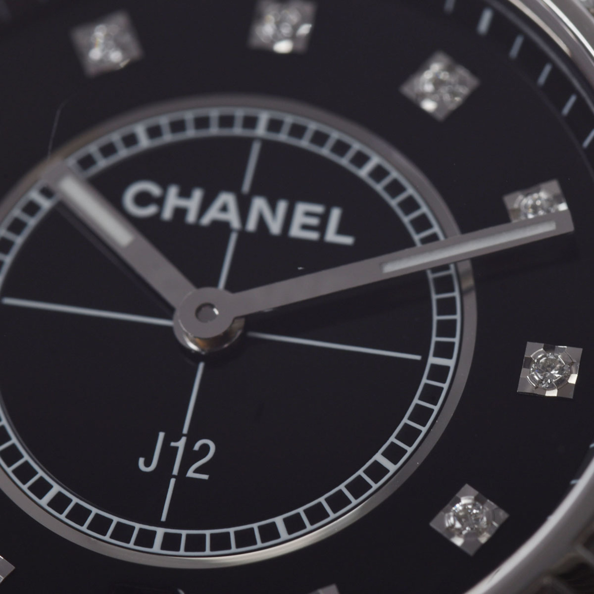 CHANEL J12 38mm 11P Diamond Bezel H2428 Men's Black Ceramic SS Watch Quartz Dial