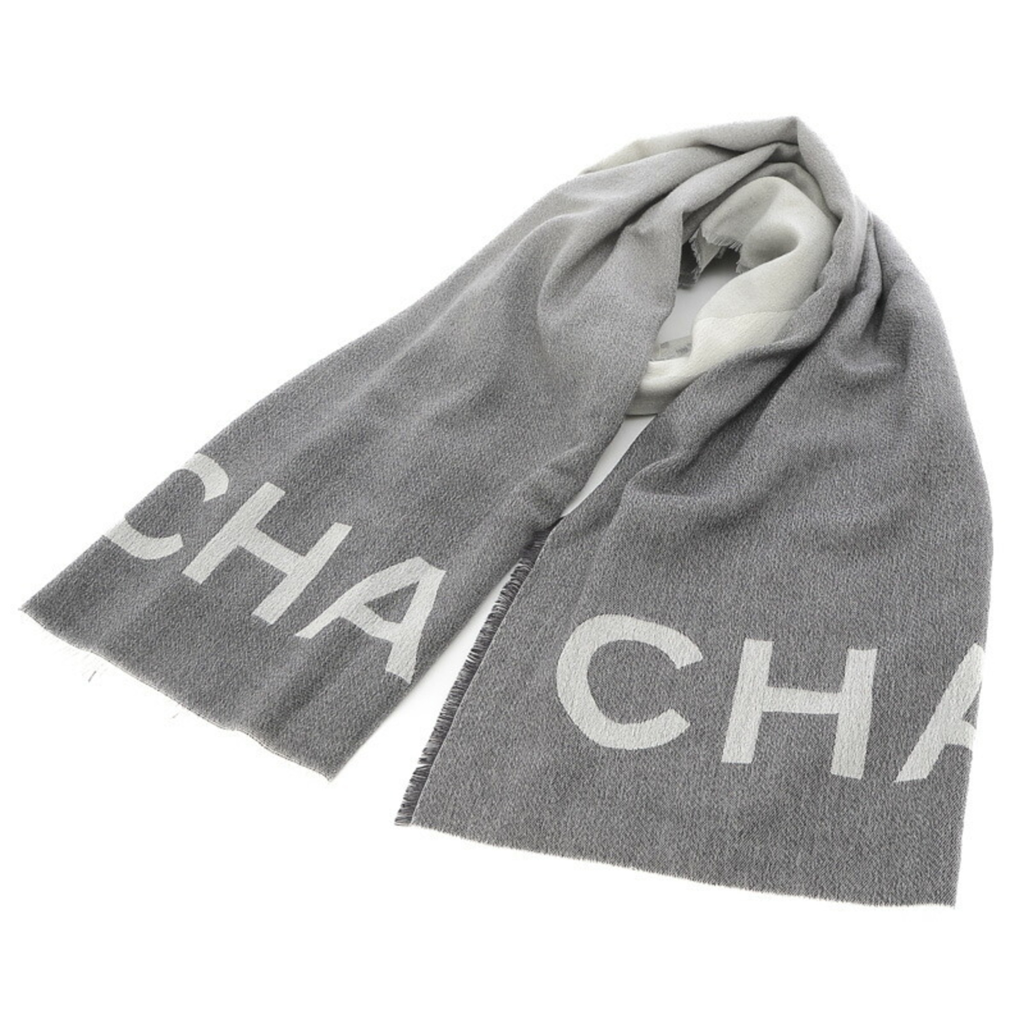 Chanel Cocomark Logo Stole Gradient Gray 100% Cashmere
