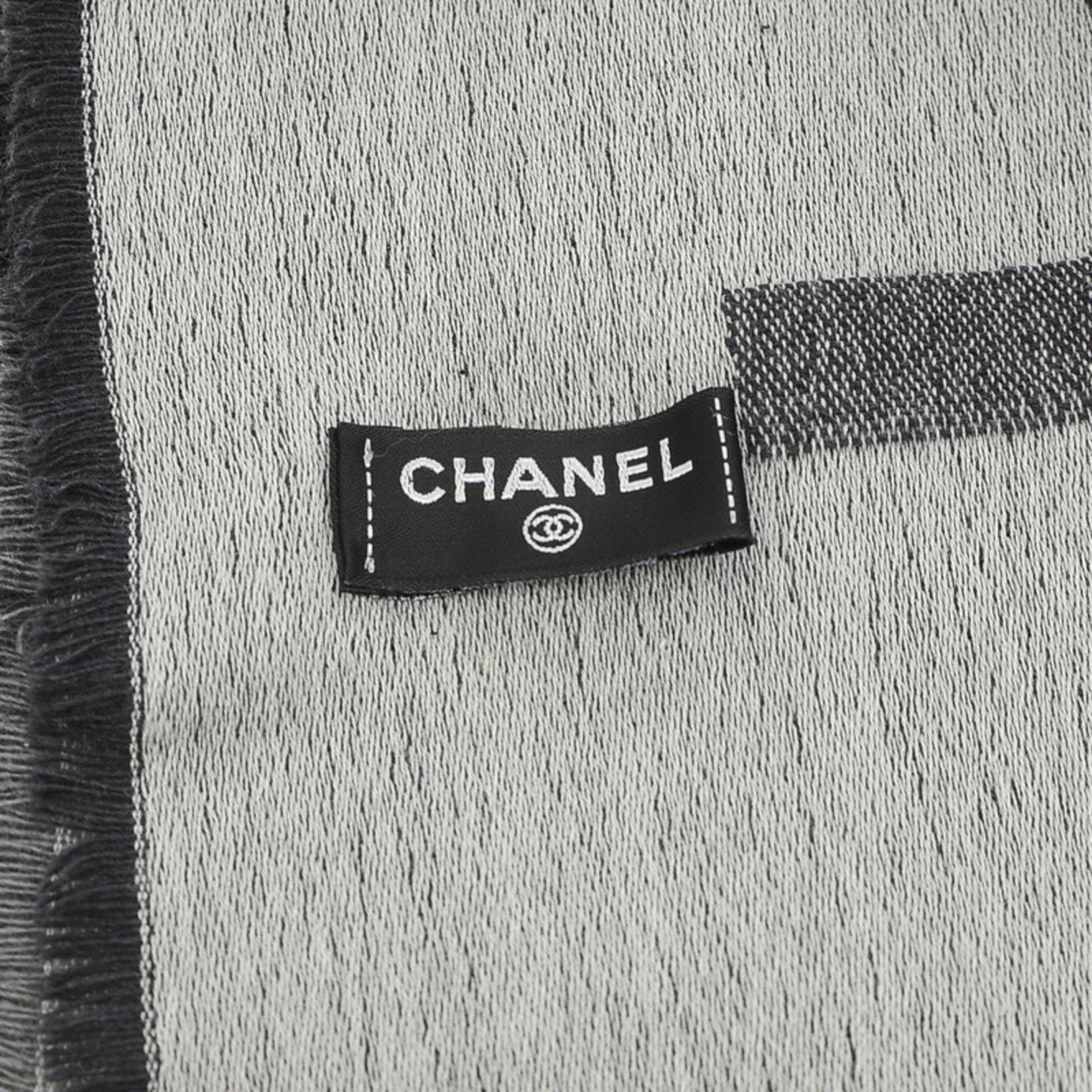 Chanel Cocomark Logo Stole Gradient Gray 100% Cashmere