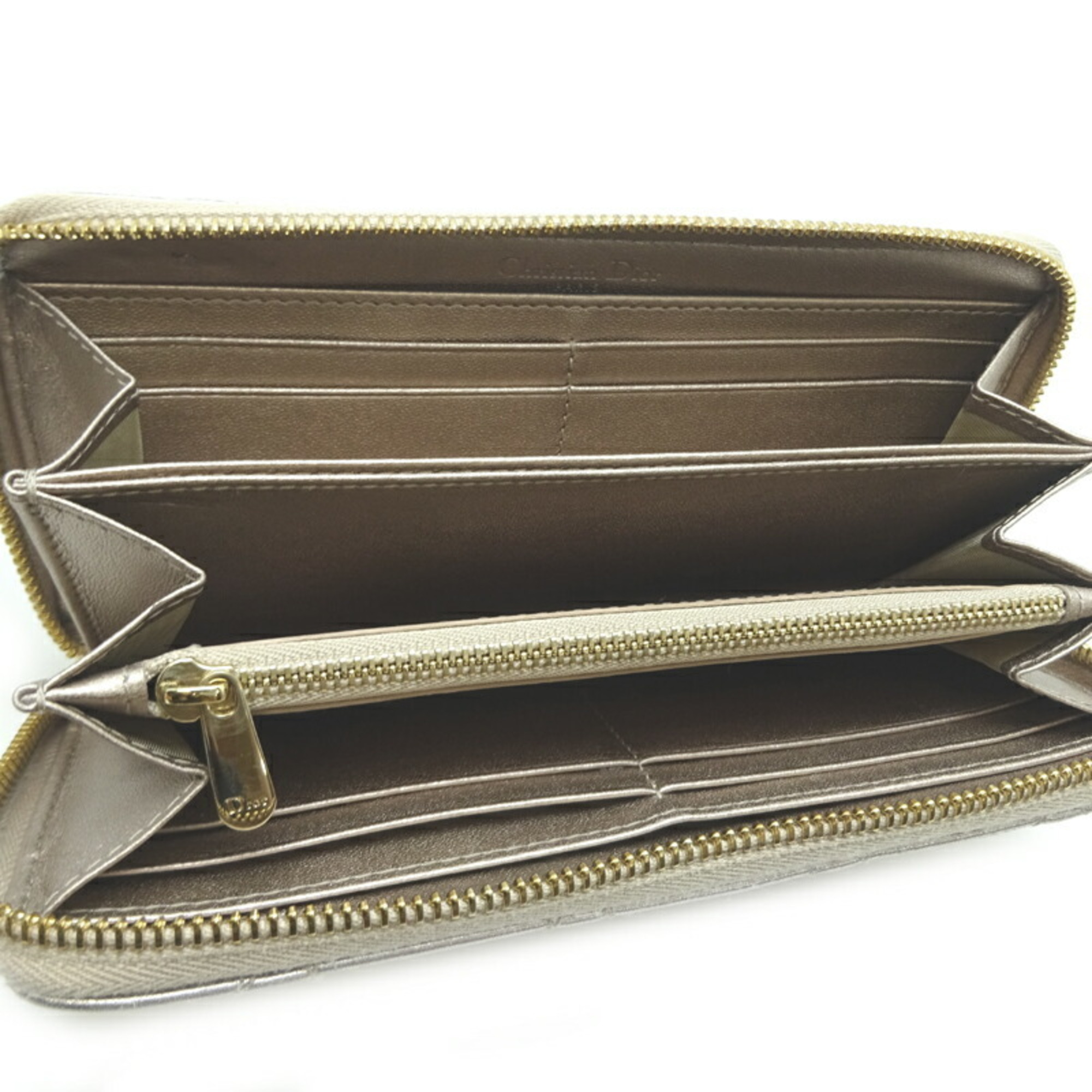Christian Dior Round Wallet Women's Long 32-MA-1211 Lambskin Gold