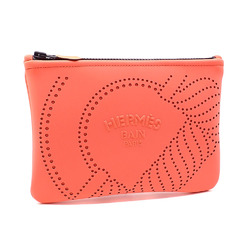 Hermes New Yachting GM Flat Pouch Clutch Bag Beige Orange Cotton