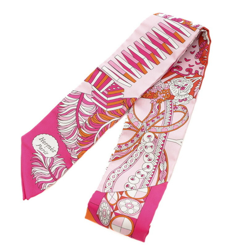 Hermes Rose Pink De l'Ombrelle Aux Duels Silk Twilly Scarf Hermes