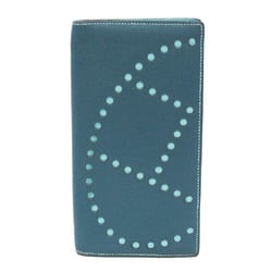 Hermes Evelyne Women's Chevre Leather Long Bill Wallet (bi-fold) Blue,Navy