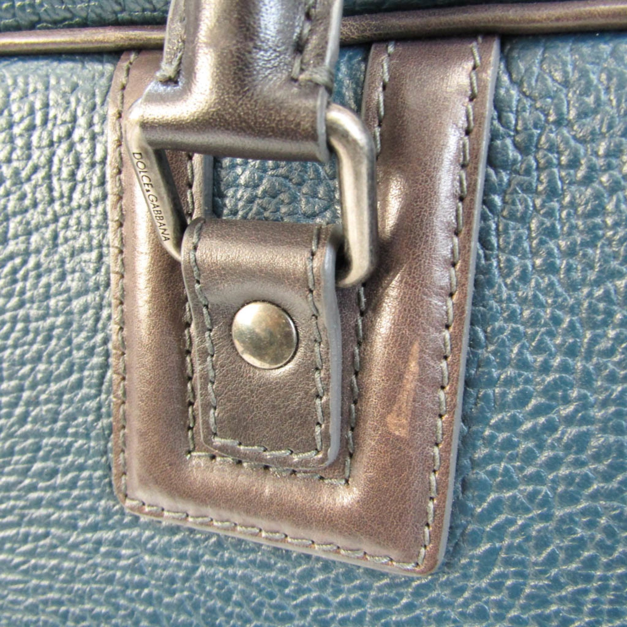Dolce & Gabbana Men's Leather Briefcase Gray Brown,Navy