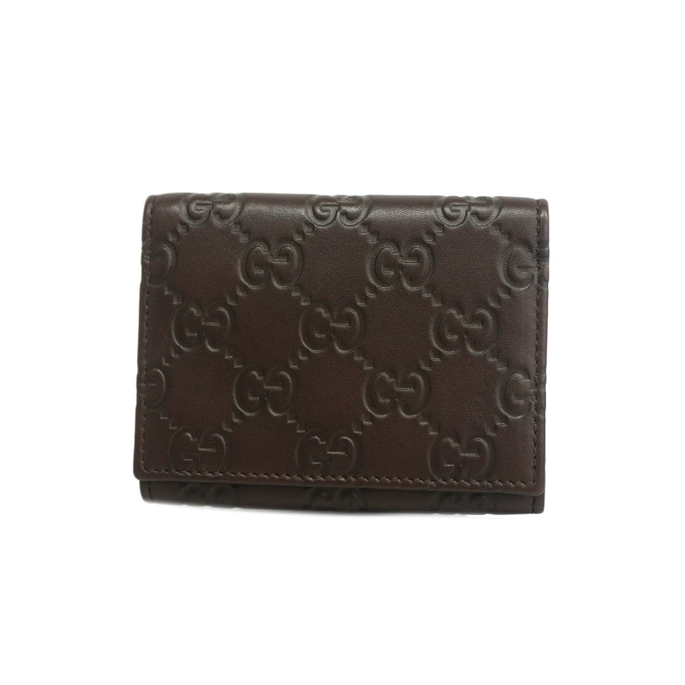 Auth Gucci Guccissima Business Card Holder 120965 Leather Dark Brown