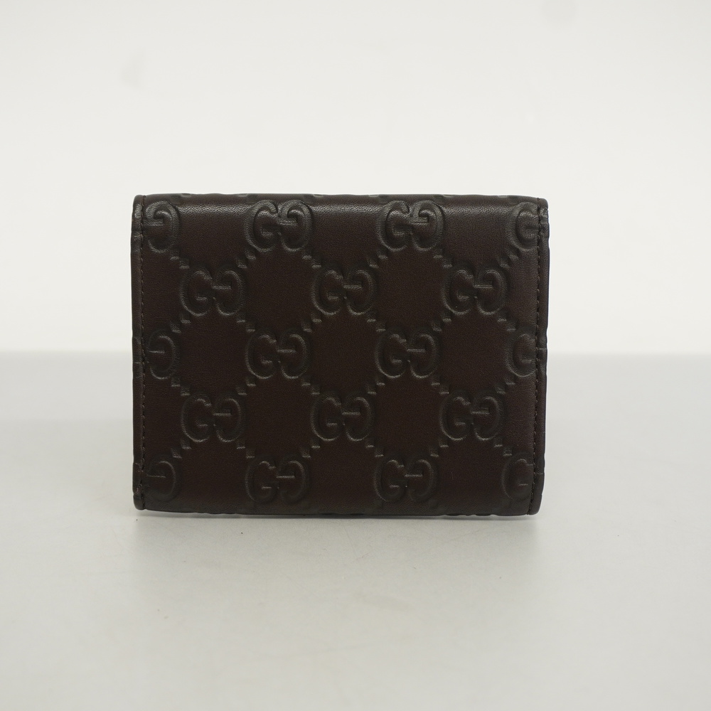Auth Gucci Guccissima Business Card Holder 120965 Leather Dark Brown