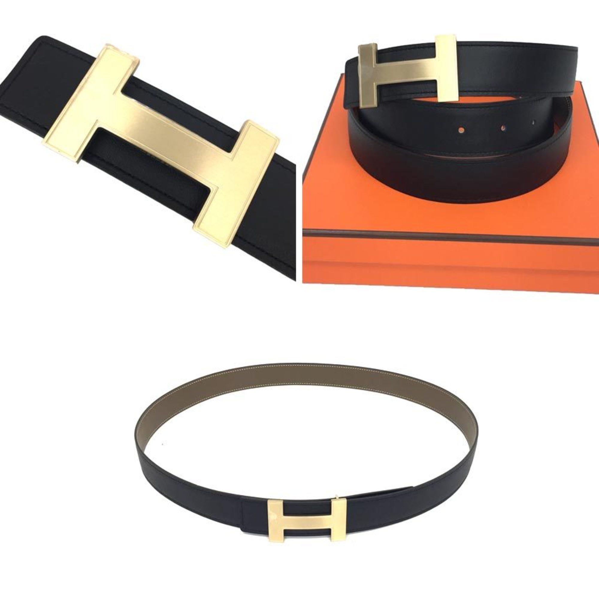HERMES Belt Buckle Constance & Reversible 38 mm H Size 100 Black x Etaupe Gold Hermes