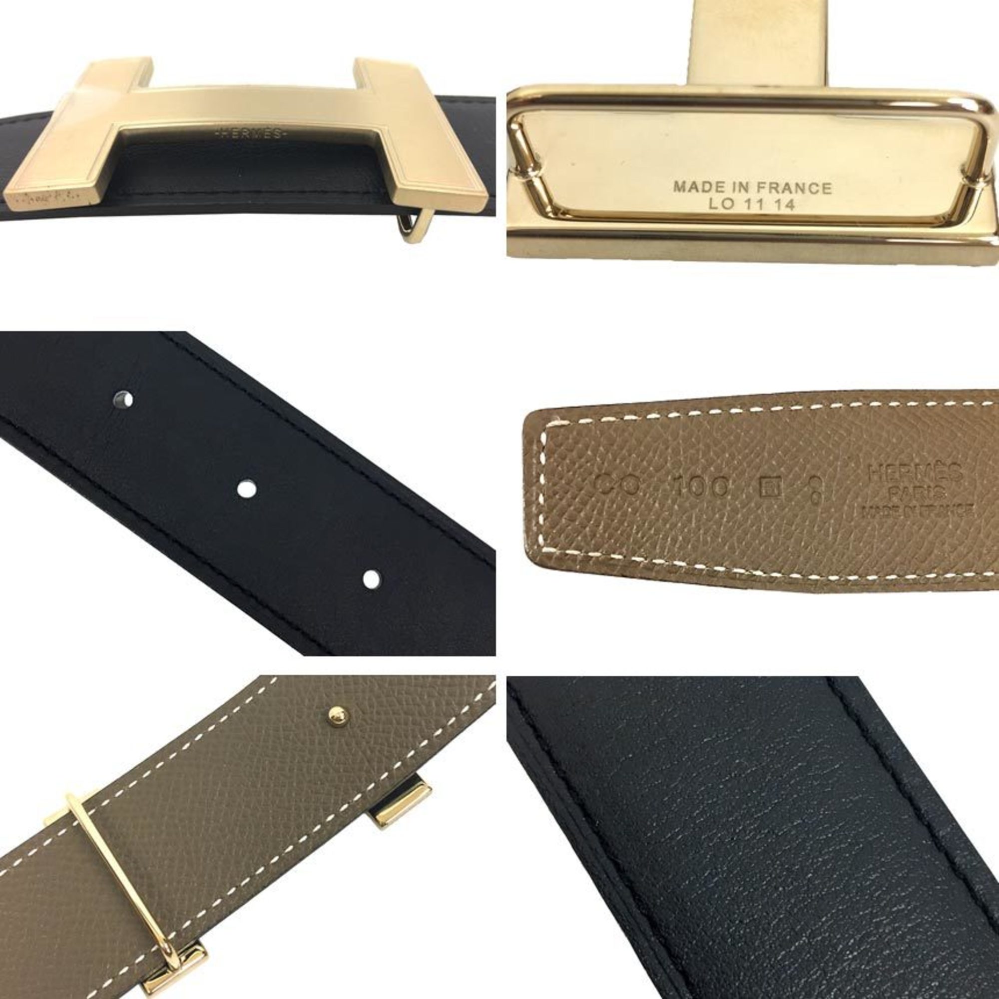 HERMES Belt Buckle Constance & Reversible 38 mm H Size 100 Black x Etaupe Gold Hermes